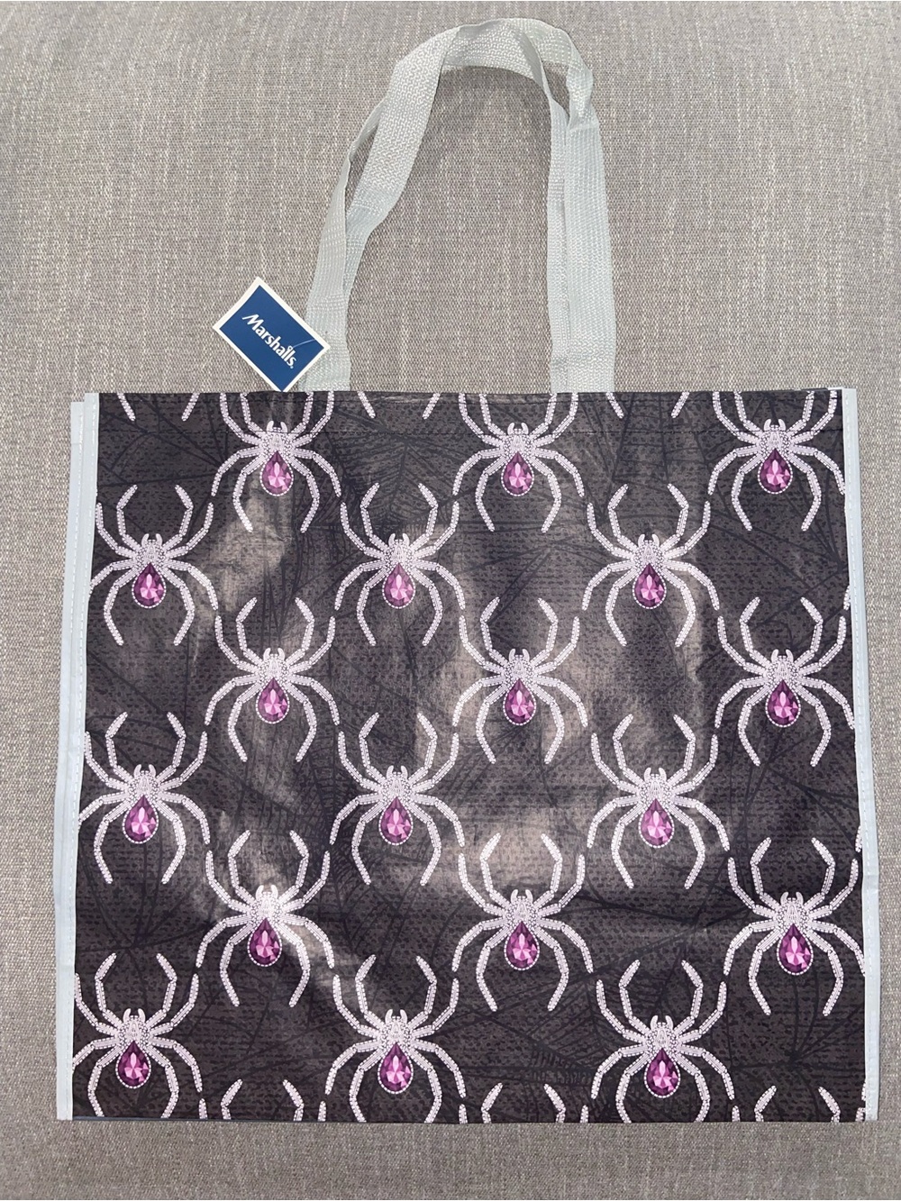 Halloween Tote Bag with Black, Silver, and Pink Spider Motifs— NEW!